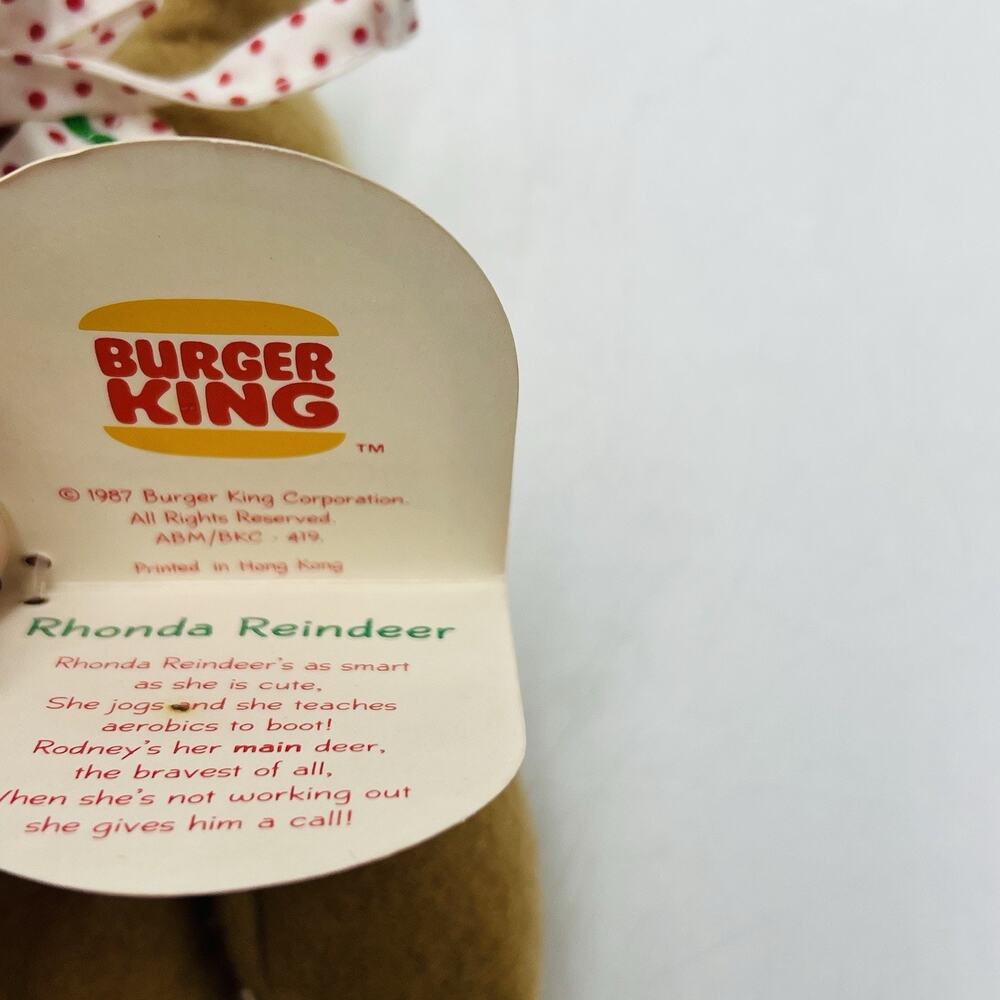 Rhonda Reindeer Beanie Stuffed Animal Burger King Hallmark Plush 1987 - Picture 4 of 6